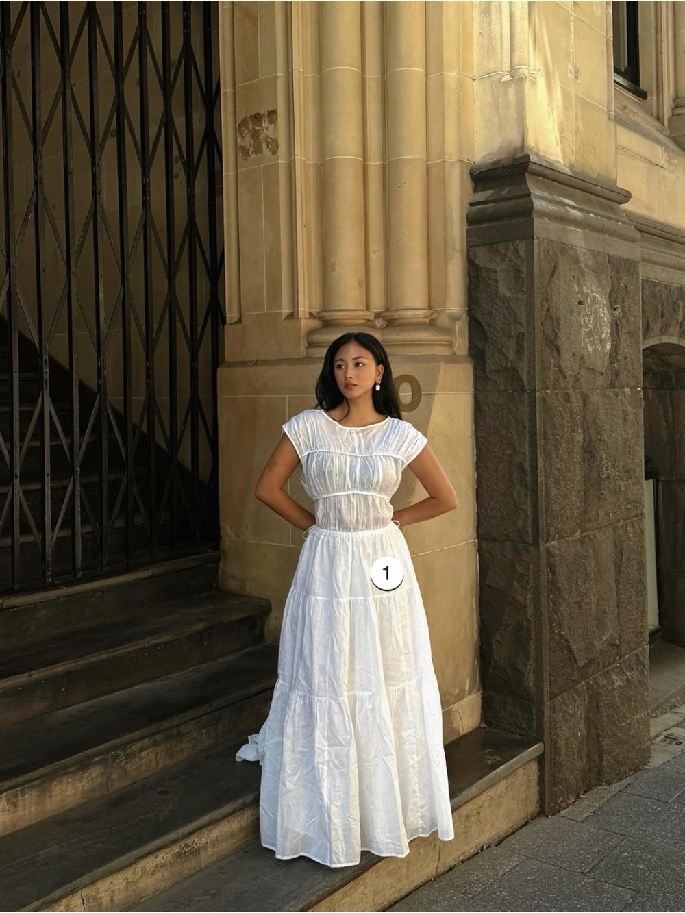 DISSH White Tiered Maxi Dress with Cap Sleeves